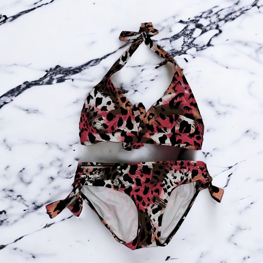 Beach House Pink Orange Leopard Print Matching Bikini Top 14 Bottoms 8